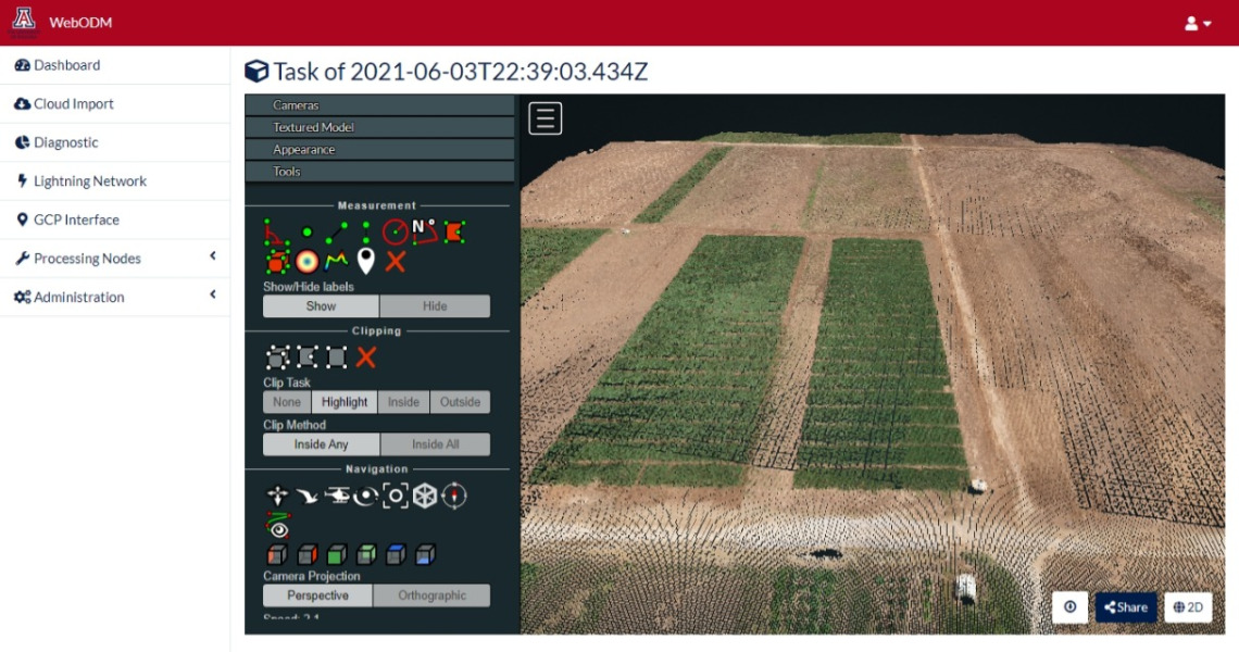 3d reconstruction from UAV imagery of a corn field - genomes to fields data  using the UA deployment of WebODM